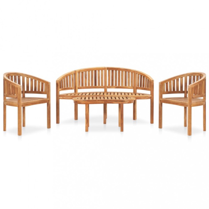 Set mobilier grădină tip banană, 4 piese, lemn masiv de tec