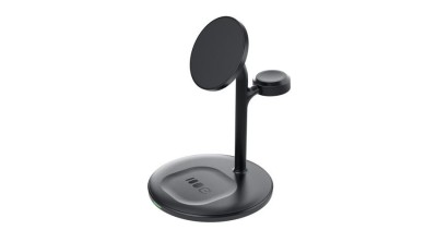 Suport pentru &amp;icirc;ncărcător inductiv Greencell MagScape MagSafe 3-&amp;icirc;n-1 pentru iPhone, Apple Watch, AirPods și alte căști fără fir negru foto