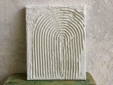arta / design - Tablou texturat minimalist din ipsos / pasta reliefata pe panza / model geometric abstract cu arce concetrice in relief !