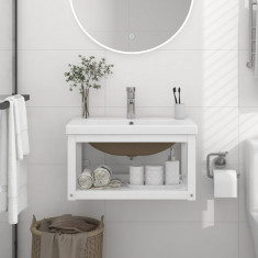 vidaXL Cadru chiuvetă de baie, cu lavoar încorporat, alb, fier