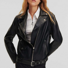 Karl Lagerfeld geaca ramones de piele femei, culoarea negru, de tranzitie