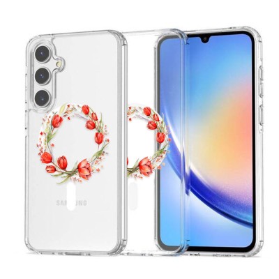 Husa pentru samsung galaxy a36 5g, atasare magnetica, magsafe, pink wreath 15, clear foto