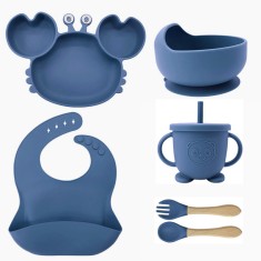 Set de 6 piese pentru hranire bebelusi, vesela din silicon pentru diversificare