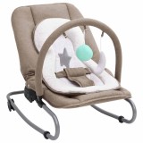 Cumpara ieftin Balansoar Bebe Gri Taupe, Oțel, Spătar Reglabil, Ham Siguranță, Jucării Incluse, Confortabil, Sigur