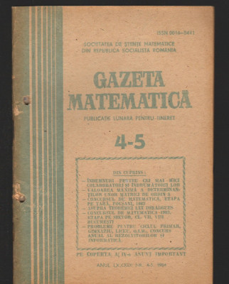 C8874 GAZETA MATEMATICA NR. 4-5, 1984 foto