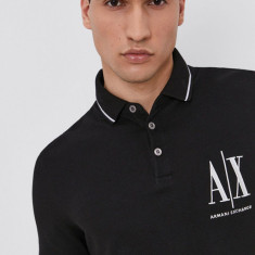 Armani Exchange Tricou Polo bărbați, culoarea negru, cu imprimeu