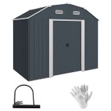 Casuta/magazie/sopron de gradina pentru depozitare unelte, cu structura baza inclusa, otel , cu manusi, lacat si chei, gri inchis, 238x132x198.5 cm Ga