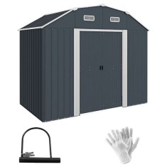 Casuta/magazie/sopron de gradina pentru depozitare unelte, cu structura baza inclusa, otel , cu manusi, lacat si chei, gri inchis, 238x132x198.5 cm Ga