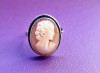 Inel din argint .800 antic perioada victoriana sec XIX Camee marimea 55 scoica chip de femeie