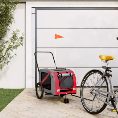 vidaXL Remorcă bicicletă animale companie, roșu/gri textil oxford/fier foto