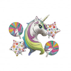 Buchet 5 baloane folie Unicorn Magic Party, 80 x 50 cm