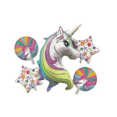 Buchet 5 baloane folie Unicorn Magic Party, 80 x 50 cm foto