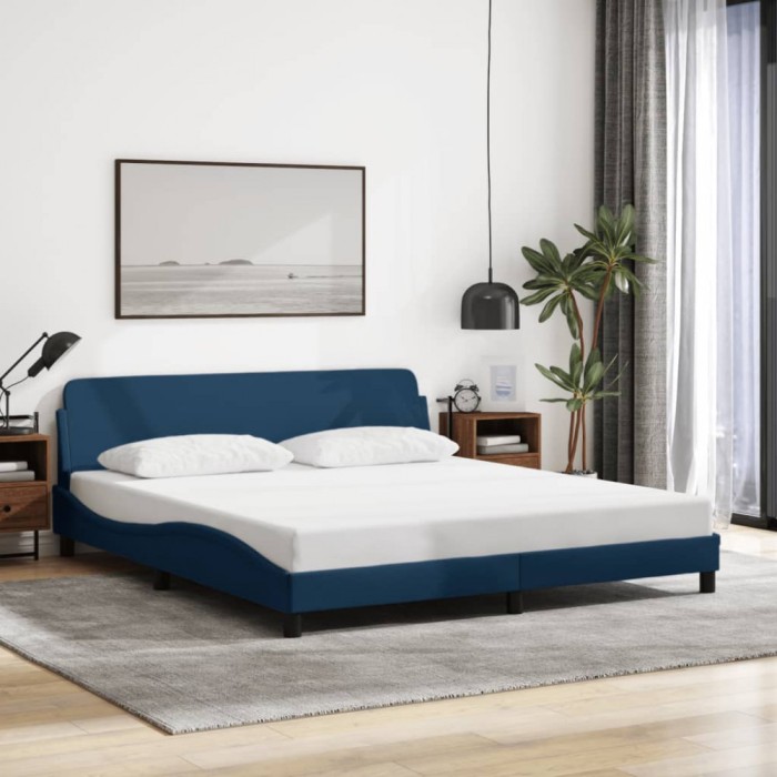Cadru de pat cu tăblie fără saltea, albastru, 180x200cm, textil