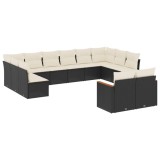 Cumpara ieftin Set canapele de gradina, 12 piese, cu perne, negru, poliratan