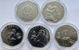 Set 5 x 50 pence 2019 Isle of Man, ICC Cricket World Cup England &amp; Wales 2019, unc, capsula, 12500 tiraj, km#1641-1645