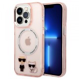 Husa MagSafe pentru Apple iPhone 14 Pro, Karl Lagerfeld, Karl &amp; Choupette Aluminium, Roz