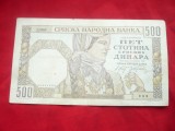 Bancnota 500 Dinari Yugoslavia ( Serbia) Ocupatie Germana 1941 ,profil roman