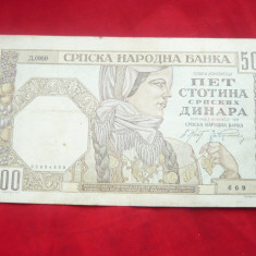 Bancnota 500 Dinari Yugoslavia ( Serbia) Ocupatie Germana 1941 ,profil roman