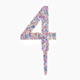 Decoratiune Topper pentru Tort, Cyrax, din Acrilic cu Fulgi de Sclipici, Model Cifra 4, Inaltime 18.5 cm, Transparent Multicolor&nbsp;