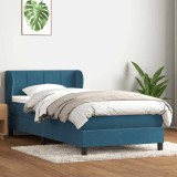 VidaXL Pat box spring cu saltea, albastru &icirc;nchis, 100x210 cm, catifea