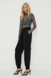Bruuns Bazaar pantaloni Brassica Cilla femei, culoarea negru, drept, high waist