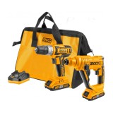 Cumpara ieftin Masina de insurubat + rotopercutor 20V cu 2 Acumulatori bormasina Ingco CKLI2008