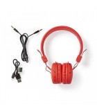 Casti Bluetooth On-Ear Nedis, Microfon, Pliabile, Autonomie 6h, Rosu