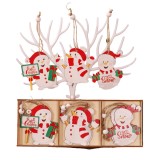 Set 9 decoratiuni de craciun din lemn, flippy, cu snur pentru agatare in brad, model oameni de zapada, 3 modele, diferite dimensiuni, multicolor