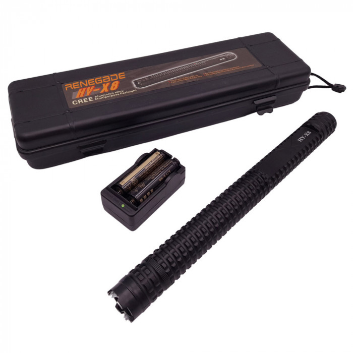 Baston electrosoc si lanterna IdeallStore&reg;, Renegade X8, metalic, 35 cm, negru, cutie inclusa