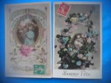 HOPCT 1739 COPII -TCV-ROMANTICA-FRANTA-LOT 2 CARTI POSTALE VECHI-CIRCULATE