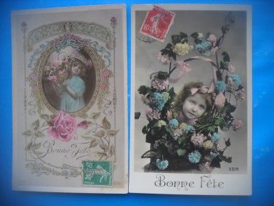HOPCT 1739 COPII -TCV-ROMANTICA-FRANTA-LOT 2 CARTI POSTALE VECHI-CIRCULATE foto