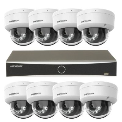 Sistem supraveghere IP Hikvision 8 camere 4K IR 30m lumina alba 30m lentila 2.8mm microfon, NVR 8 canale PoE 12MP AcuSense SafetyGuard Surveillance foto