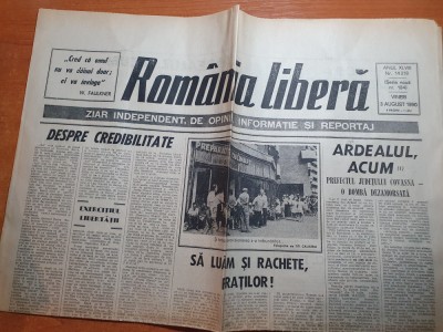 ziarul romania libera 3 august 1990-prefectul jud. covasna-o bomba dezamorsata foto