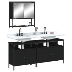 vidaXL Set mobilier de baie, 3 piese, negru, lemn compozit 3214665