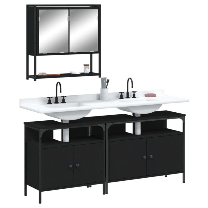 Gossi set mobilier de baie, 3 piese, negru, lemn compozit