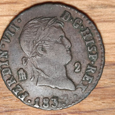 Spania - moneda de colectie istorica - 2 maravedis 1833 - Fernando VII (Segovia)