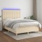 vidaXL Pat cu arcuri, saltea și LED, crem, 140x190 cm, textil 3135594