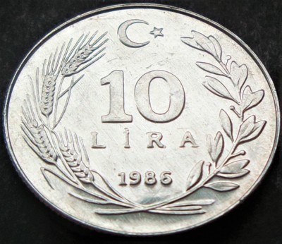 Moneda 10 LIRE - TURCIA, anul 1986 * cod 1906 B = A.UNC foto