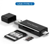 Card Reader extern all in one/Cititor de carduri, USB-A, USB-C la SD si Micro SD, Negru