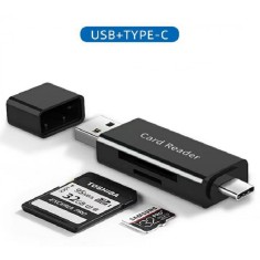 Card Reader extern all in one/Cititor de carduri, USB-A, USB-C la SD si Micro SD, Negru