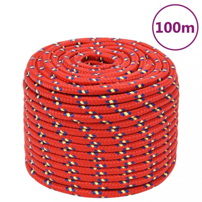 Fr&acirc;nghie de barcă, roșu, 12 mm, 100 m, polipropilenă
