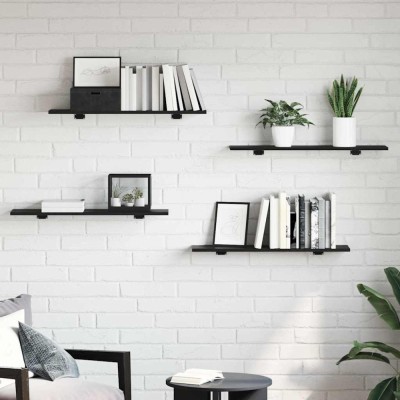 vidaXL Raft pentru cărți 4 pcs Negru 80 x 20 x 1.5 cm Lemn compozit foto