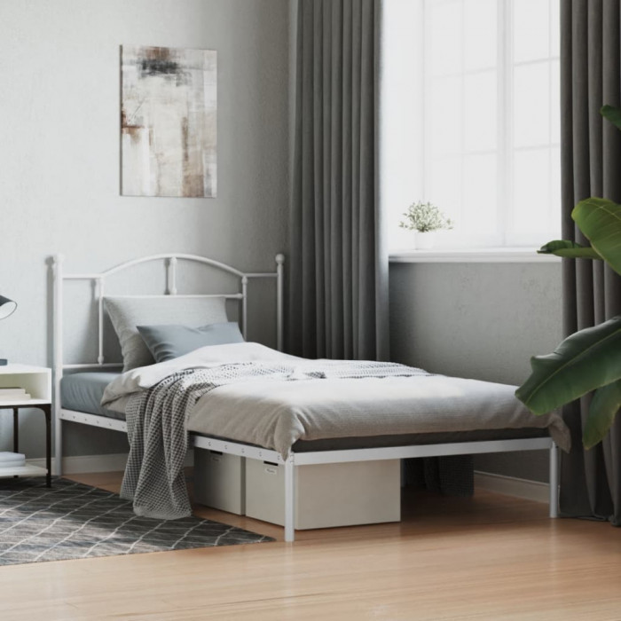 vidaXL Cadru de pat din metal cu tăblie, alb, 100x200 cm
