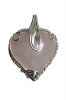 Pandantiv cu inimioara de Cuartz roz, fir metalic argintiu, Roz, 4 cm