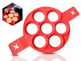 Forma de silicon cu 7 compartimente, pentru gatit oua si clatite, Diametru 23 cm, Rosu
