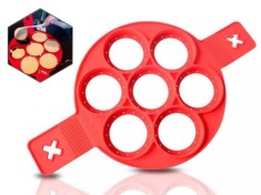 Forma de silicon cu 7 compartimente, pentru gatit oua si clatite, Diametru 23 cm, Rosu