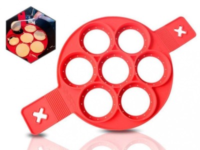 Forma de silicon cu 7 compartimente, pentru gatit oua si clatite, Diametru 23 cm, Rosu foto