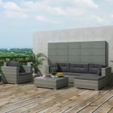 Cumpara ieftin Set mobilier de grădină cu perne, 6 piese, gri, poliratan
