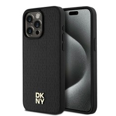 Husa piele iPhone 15 Pro Max DKNY Leather Monogram Pattern Metal Logo MagSafe, negru, DKHMP15XPSHRPSK foto