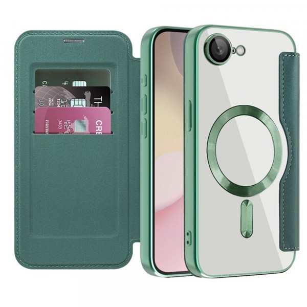 Husa MagSafe pentru Apple iPhone 16e, Techsuit, SmartMag Book, Verde